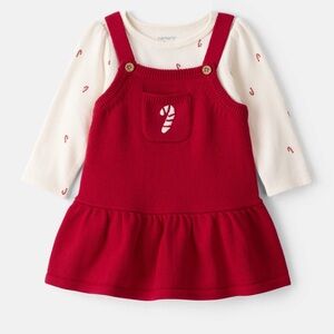 Carter's Baby Girl 2-Piece Candy Cane Print Long-Sleeve Top & Dress Set - Red